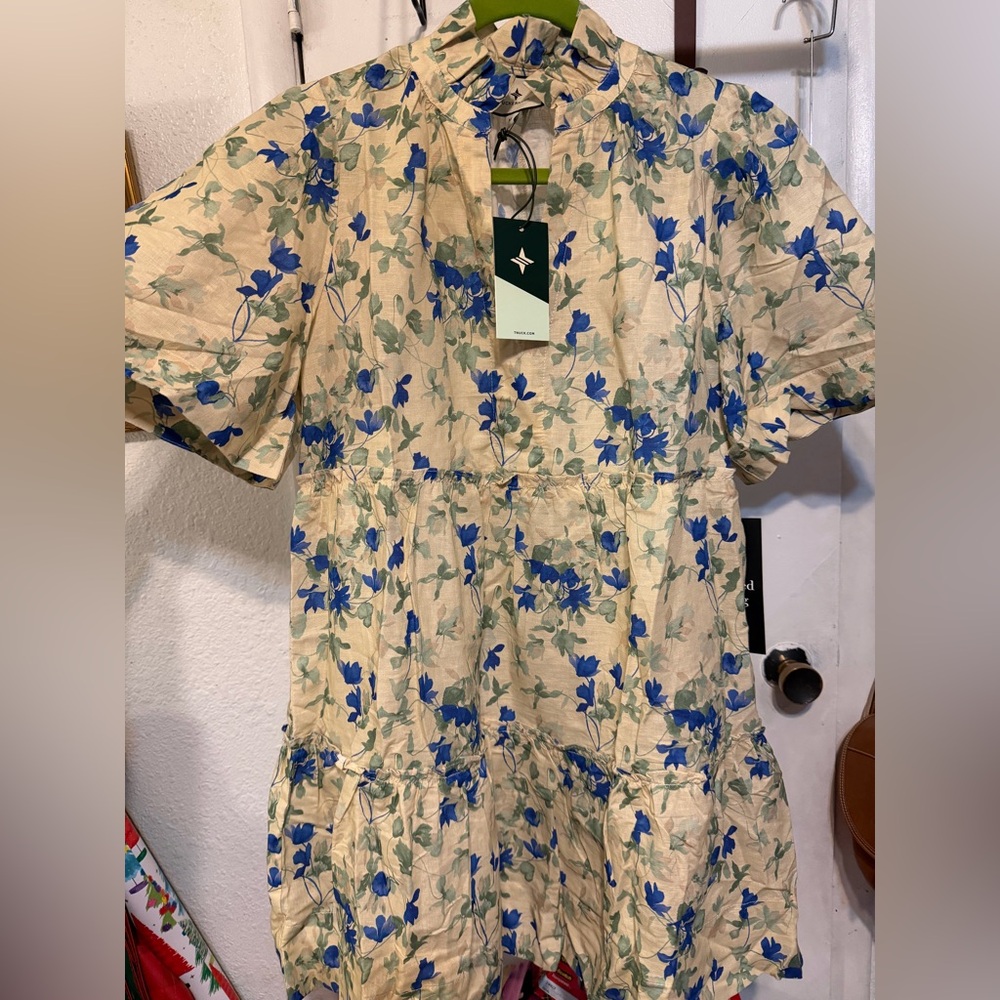 Tuckernuck Bellflower blooms Blue and Cream Floral Dress NWT